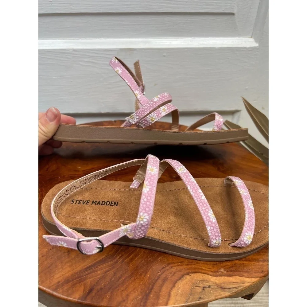 STEVE MADDEN Girls Daisy Print Strappy Flat Sandals Size 4
